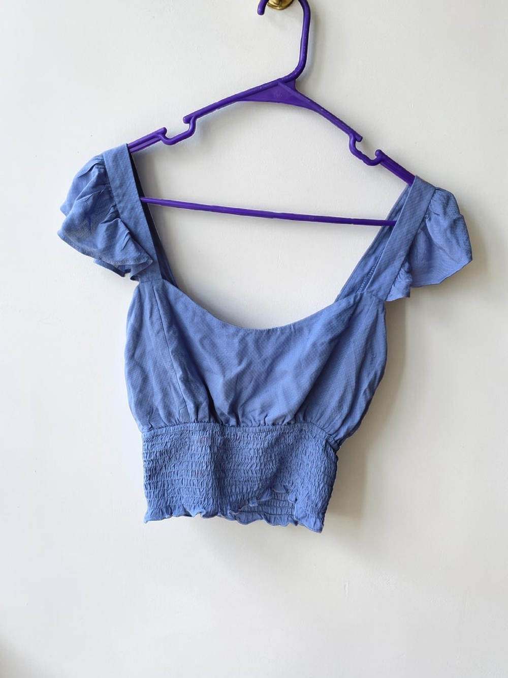 RSQ Light Blue Smocked Flutter Sleeve Crop Top